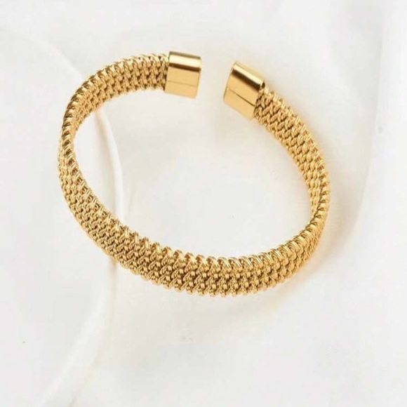 1pc Stainless Steel Gold Tone Spiderweb Design Open Cuff Bracelet For Couple - Picture 2 of 5